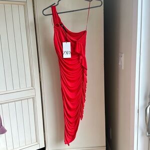 Zara one shoulder pink/orange dress